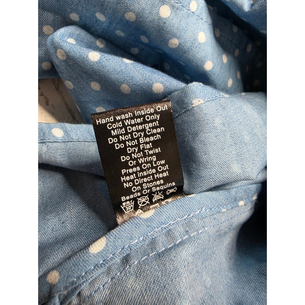 Jack B. Quick Holiday Santa Sequin Polka Dot Button Down Shirt Blue Women Large - Picture 6 of 11